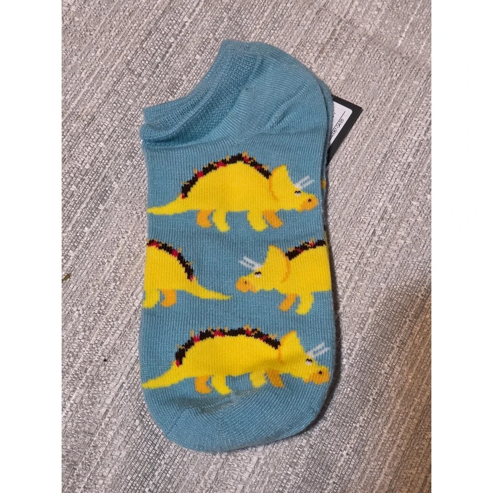 Hello Socks Women Blue Triceratops Dinosaur Low Cut Ankle Sock Recycled OS 4-10